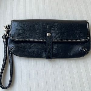 Fossil black leather wristlet